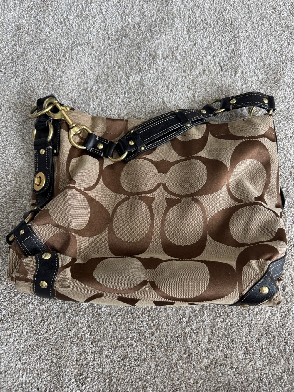 Coach Canvas Shoulder Bag in Brown and Black